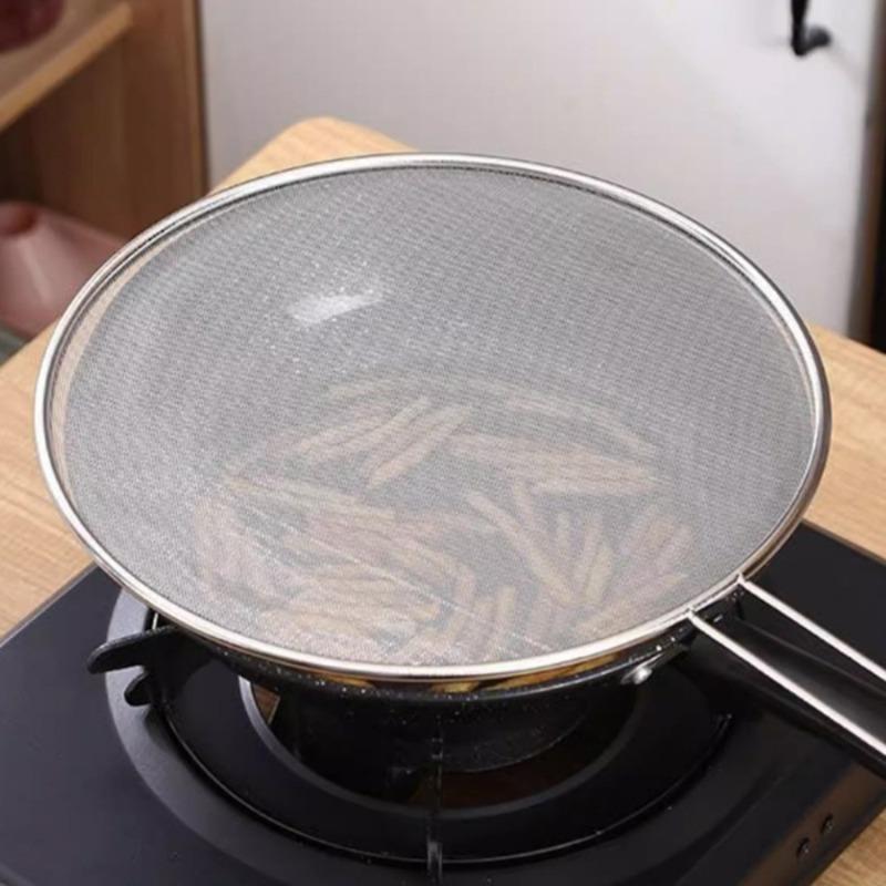 Splatter Screen Mesh Cover for Cooking Pots and Pans Oil Frying Pan Lid with Handle Reusable Non-Stick Splatter Guard Accessory