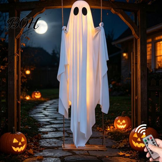 Wetterbeständige Deko Halloween Hängende Schaukel Geist Dekoration, Leuchtende Große Gruselige Außen Dekorationen auf A für Außen Garten Hof Veranda