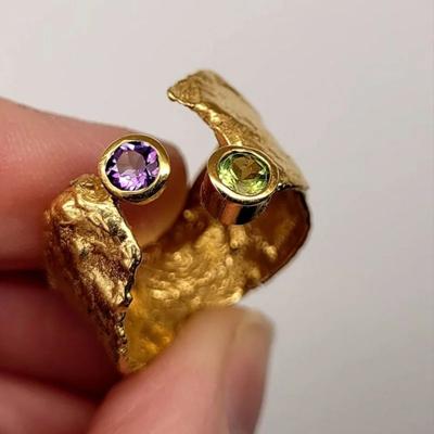 1 Piece Fine Irregular Pattern  Style Metal Zirconia Gold Color Wide Ring Opening