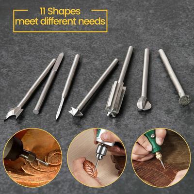 11 Piese Freze pentru Sculptură în Lemn pentru Scule Rotative, cu Coadă de 1/8 Inch și Capete Diverse de Scule pentru Gravură pentru Prelucrarea Lemnului