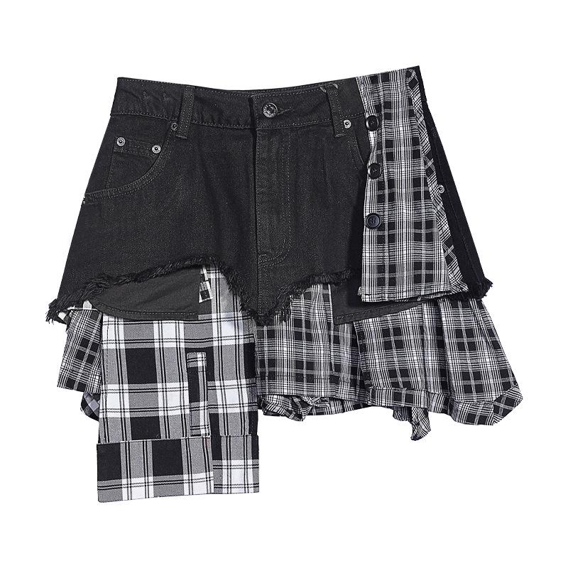 

Tuogu Trend Spicy Girl High Waist Denim Plaid A-line Skirt Large чёрный