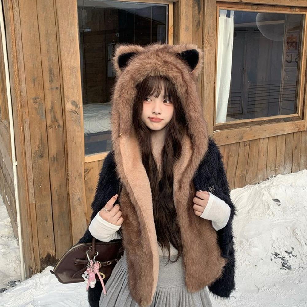Women s Winter Cycling Hat with Integrated Scarf Thickened Fleece for Warmth and Ear Protection