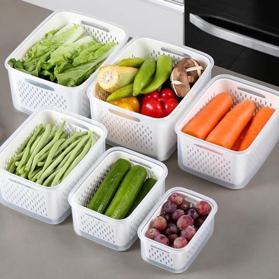 Food Storage Box for Fridge Fruit Storage Container with Removable Colander Leakproof Produce