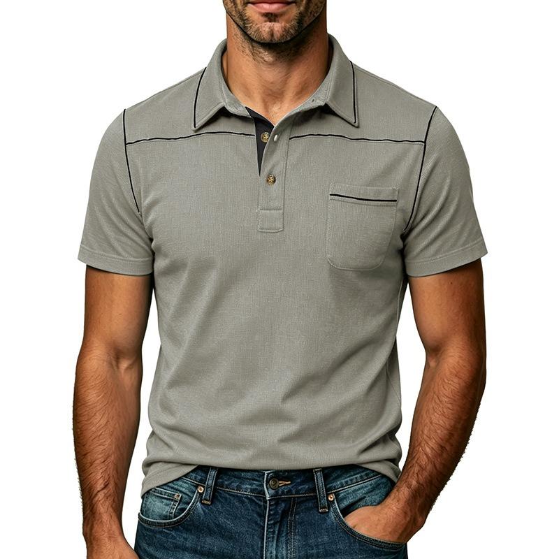 Mens Plus Size Fashion Turn Down Collar Short Sleeve Pocket Polo Shirt