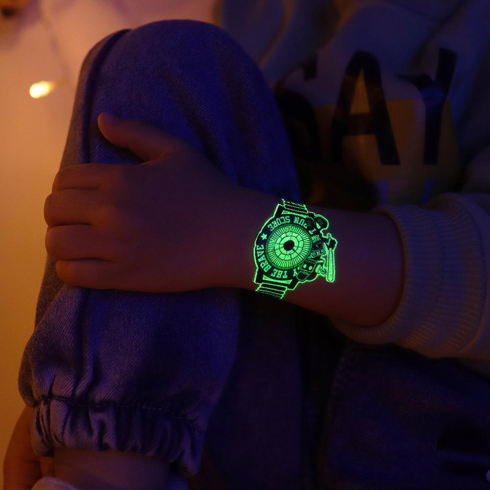 1 Sheets Waterproof But Easy Remove Water Transfer Sticker Kids Luminous Fake Tattoos Watch