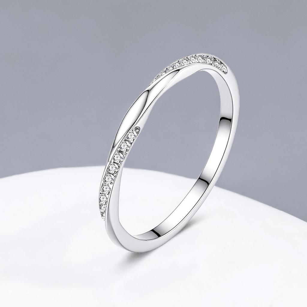S925 Sterling Silver Korean Minimalist Mobius Zirconia Stackable Infinity Ring