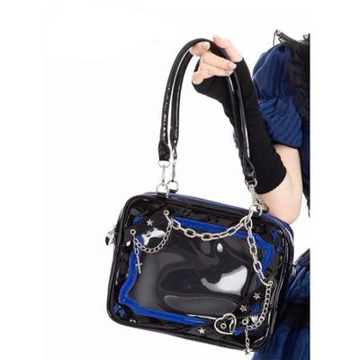 Xiuya Y2k Schwarze Damen-Umhängetasche mit Ketten, Lolita, Jk, transparent, Gothic, Harajuku, modische Handtasche, große Kapazität, Damen-Einkaufstasche