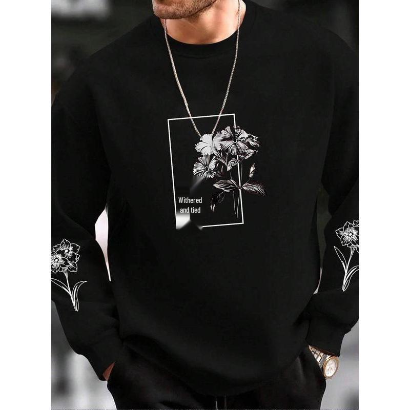 Unisex Men s European Size Floral Print Round Neck Top XXL