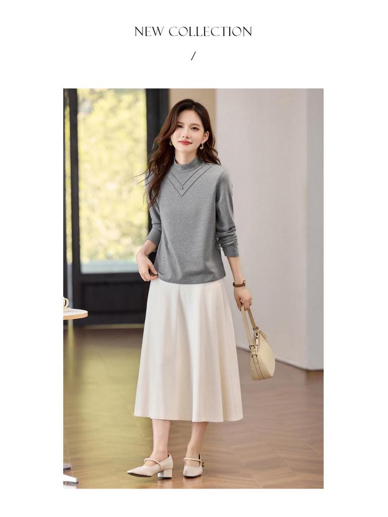 2025 Women's Velvet Half-High Neck Long-Sleeve Slimming Base Layer Top for Autumn/Winter