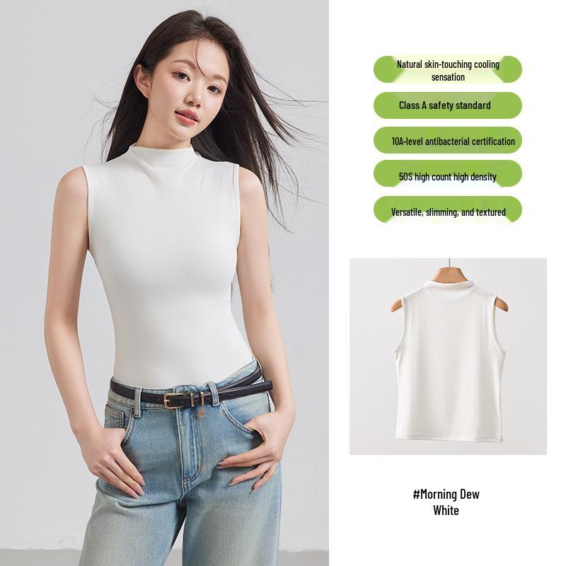 Ice-Feel Breathable Tencel Knit Women's High Neck Sleeveless Top