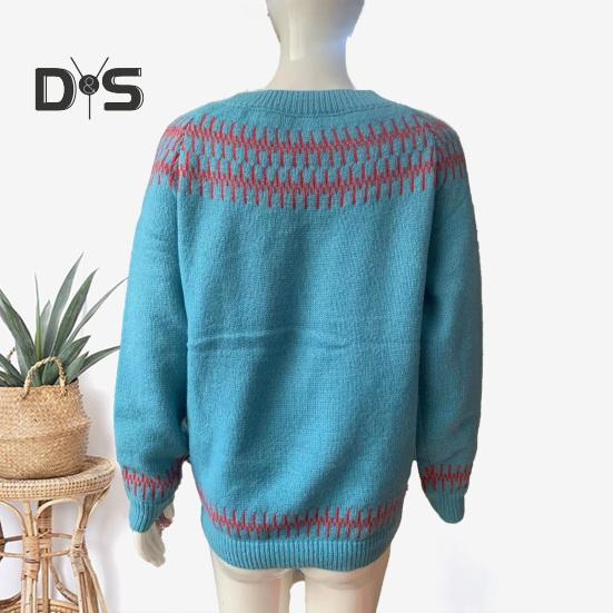 Vintage Damen Pullover Rundhals Langarm Farbblock Loose Pullover Pullover Mode Bequem Warm Strickmode Herbst Winter Gestrickte Kleidung