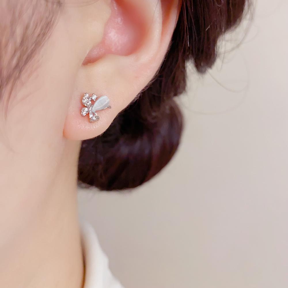 Elegant Three-Piece Zircon Cat's Eye Butterfly Stud Earrings for Daily Wear