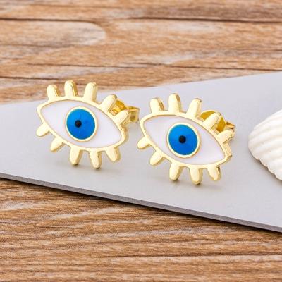

Fashion Rainbow Stud Earrings Gold Color Evil Eye Shape Korean Earrings Copper CZ Charms Jewelry Gift For Female Girls білий