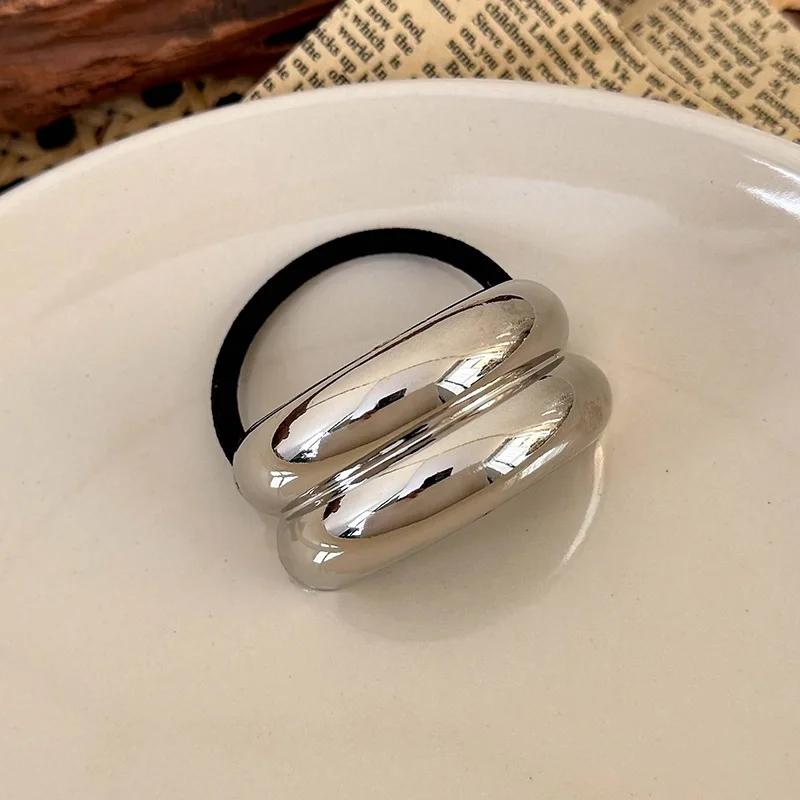 Cool Elegant Temperament Geometric Metal Hair Rope for Woemn Korean Style High Elasticity Does Not Hurt The Hair Scrunchies Fash