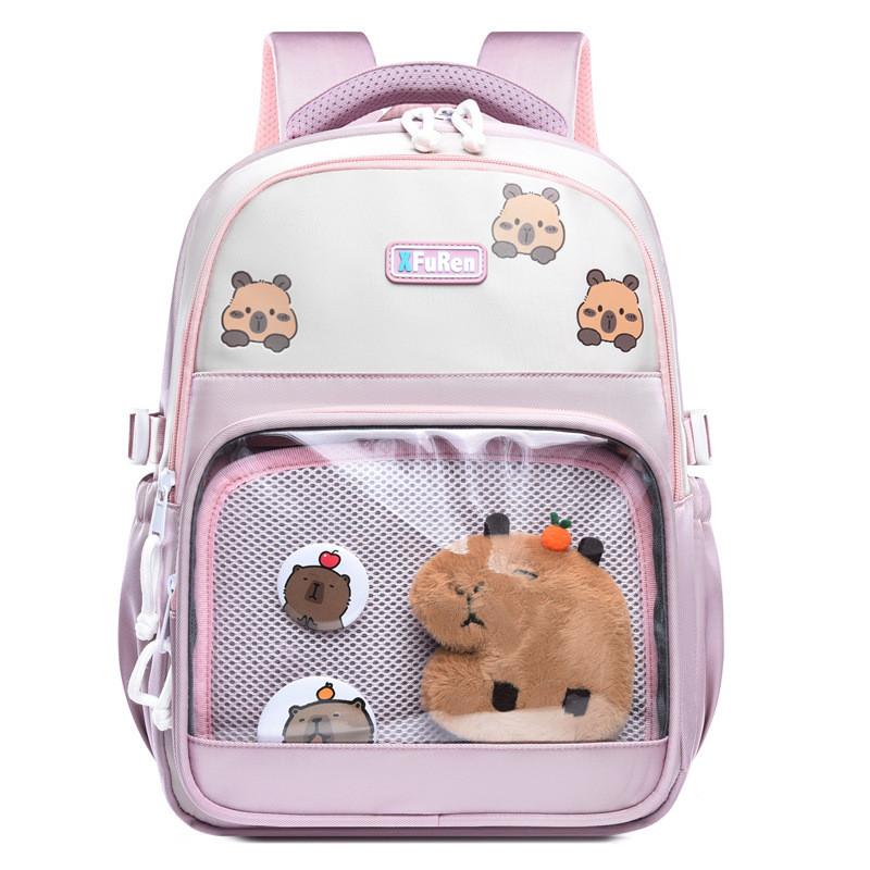 Capybara Animal Pattern School Bag With Durable Oxford Material And Ergonomic Design For Boys And Girls
