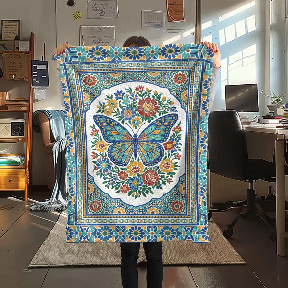 Moroccan Butterfly Print Flannel Blanket, High Quality Comfortable for All Seasons, Home Decor, Warmth and Comfort, Perfect for Christmas Gifts79