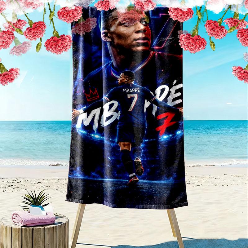 Asciugamano da Spiaggia con Stampa di Kylian Mbappé, Asciugamano Grande Morbido ad Asciugatura Rapida per Spiaggia Campeggio Nuoto