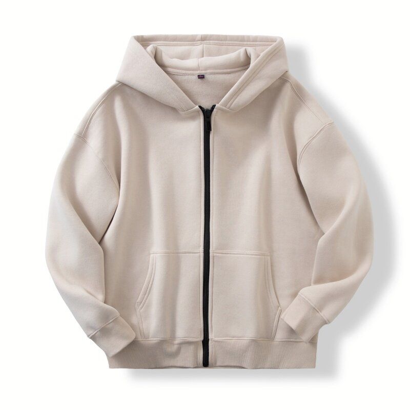 Foreign Trade Japanese-Style Autumn and Winter Fleece-Lined Thick Warm Zip-Up Hoodie for Men and Women, Couple's Casual Hooded Sweatshirt Jacket