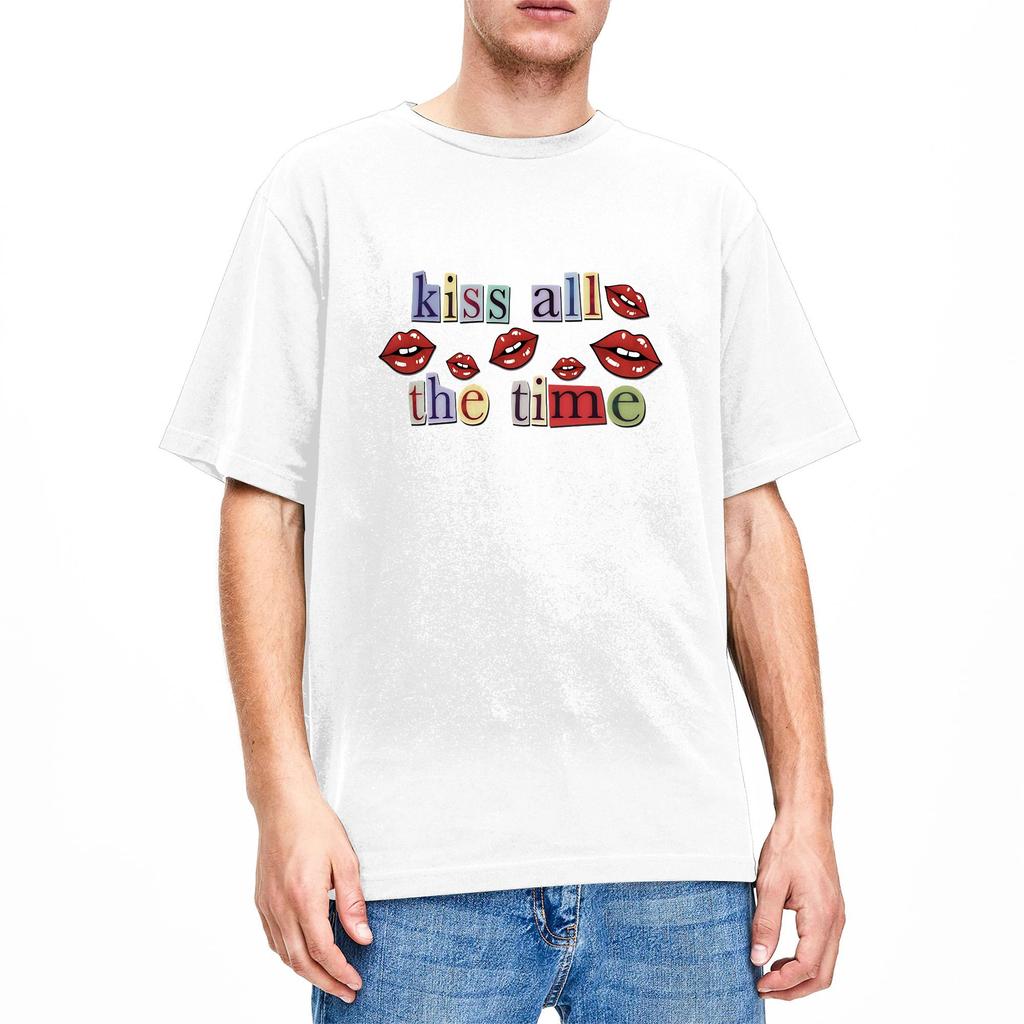 Creative Harrys Styles Kiss All The Time TShirts for Men Round Collar 100 Cotton T Shirts Short Sleeve Tees Printing Clothes