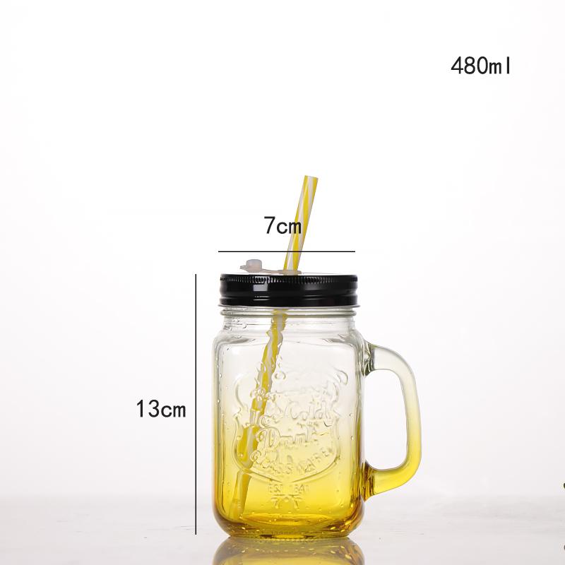 adient Chien Cup Glass St Water Cup Cold Drink Cup with Lid Handle 480ml Mason Sle Beverage Cup for Commercial Use