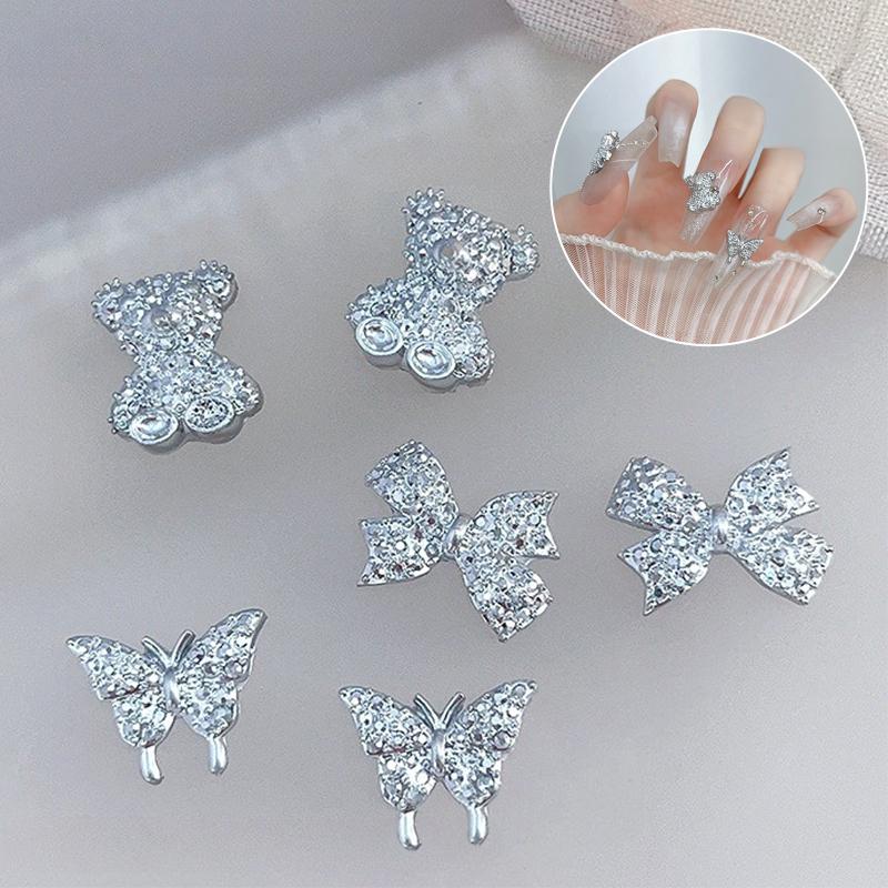 10Pcs Cute Bear Bow  For Nails Heart Shaped  3D Nail Art Charms Diy Manicure Decoration