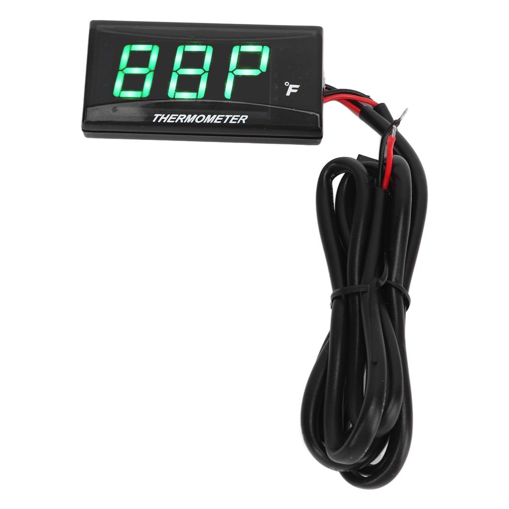 LCD Motorcycle Thermometer Ultra Thin Waterproof Water Temp Meter with 10MM Sparking Plug Adapter DC12V Green