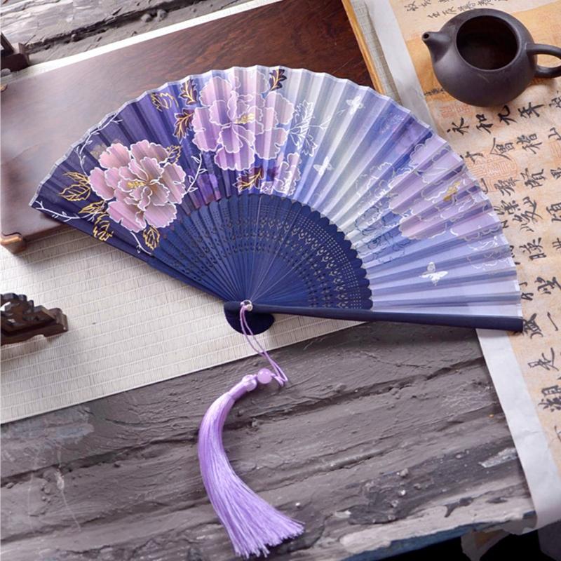 Ancient Chinese Style Small Dance Fan Summer Portable Hanfu Cheongsam Hand Held Fan Green Bamboo Ribs Single-Sided Folding Fan