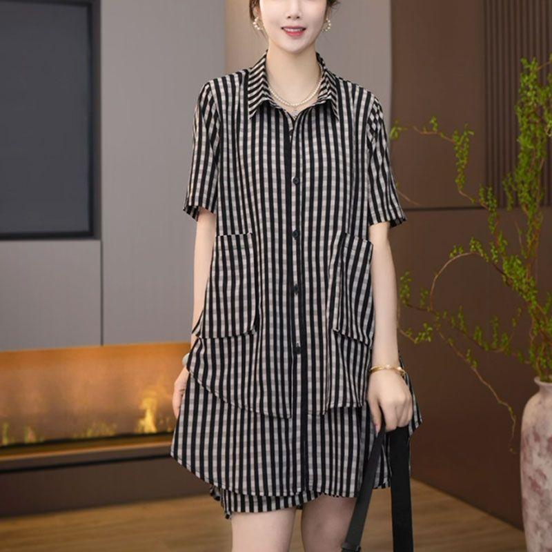 Printed Summer Fashion Two Piece Set Loose Plus Size T Shirt and Shorts Pants Slimming Outfit for Women