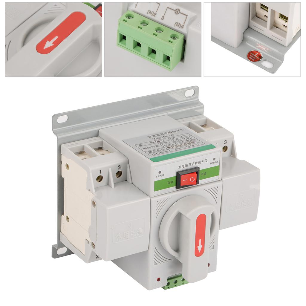 1pc Automatic Transfer Switch 220V 63A 2P Mini Dual Power Automatic Transfer Switch Circuit Breaker