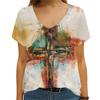 Women's Summer T-shirt 3D Cross Print Women's V-neck Short Sleeved T-shirt