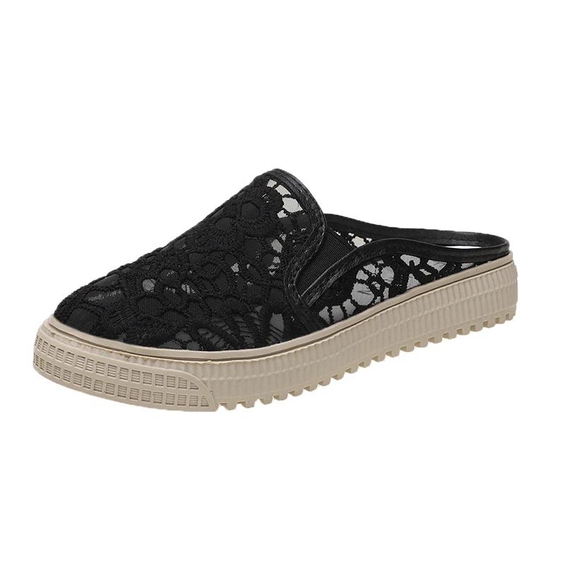 Hollow Embroidered Women's Slippers Flat with Pull on Women's Shoes on Sale 2025 New Summer New Solid Women's Slippers