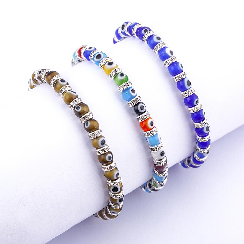 Hot Sale 8 Colors Fashion Design Evil Eye Bead Bracelet Men Women 6MM Classic Mini Macrame Crystal Charm Adjustable Jewelry Gift