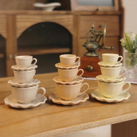 Puppenhaus Miniatur Kaffeetassenset Mini Espresso Tasse Teetasse und Tassenhalter Set für Puppenhaus Küchenzubehör
