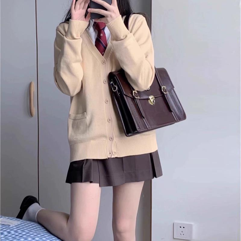 Women's Autumn Winter Slim Fit Japanese School Style Cardigan Sweater with Long Sleeves, Multi-color