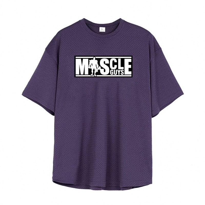 Muscleguys Summer Men's Running Workout Tops Bodybuilding Short-sleeved Fashion Thin Hollow Mesh T-shirt Outdoor Sports Casual