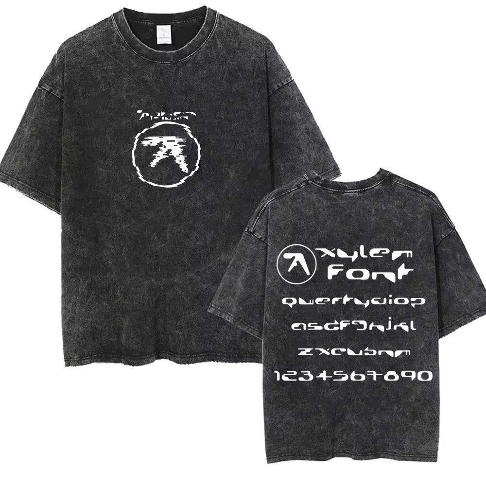 Aphex Twin Washed Vintage T Shirt Men Women Fashion Casual Oversized Short Sleeve T-shirt Male High Quality Cotton Tshirt