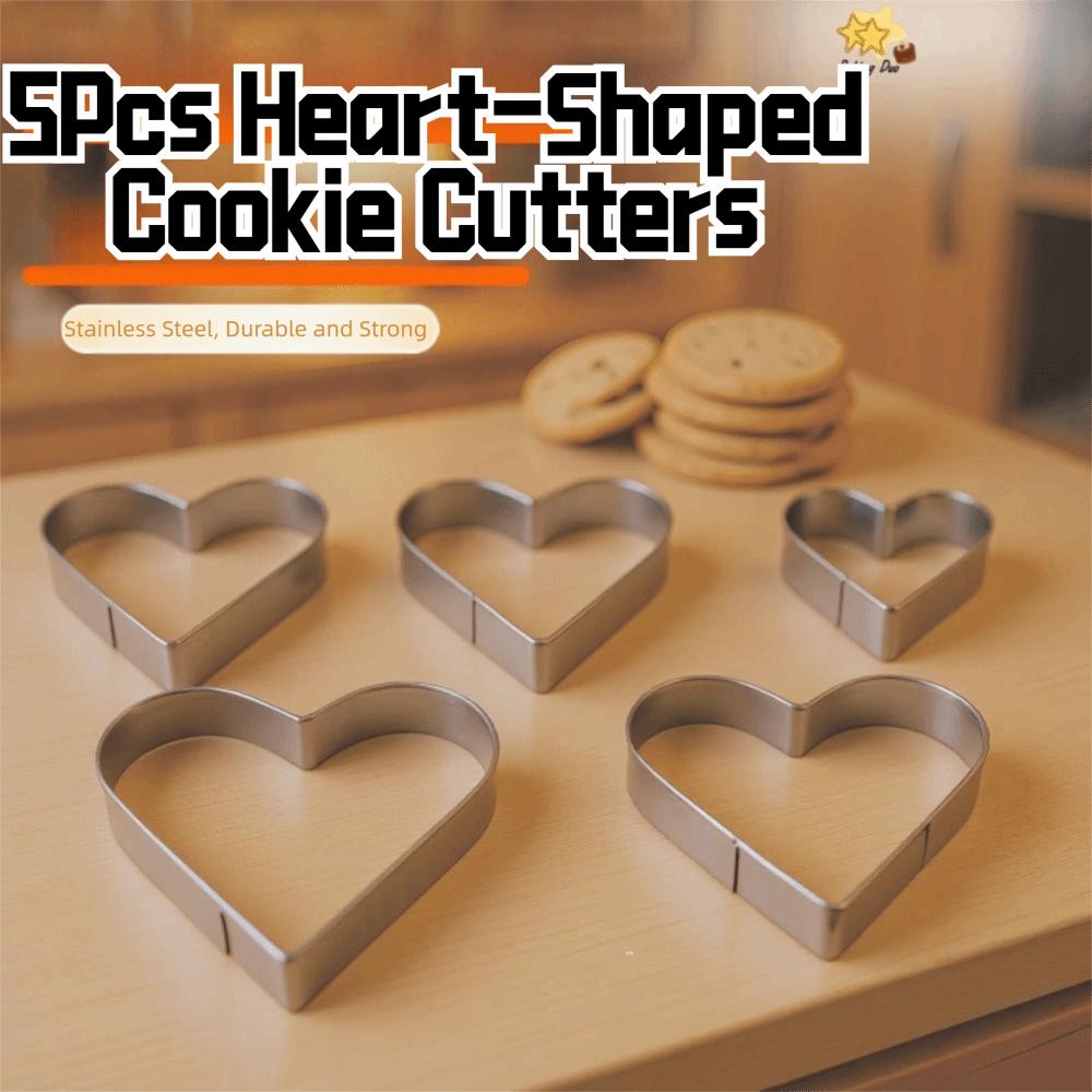 5Pcs Stainless Steel Heart Cookie Cutter Set Multiple Sizes Rust-Resistant Heart Shaped Cookie Cutters Heart Shaped Baking Tools
