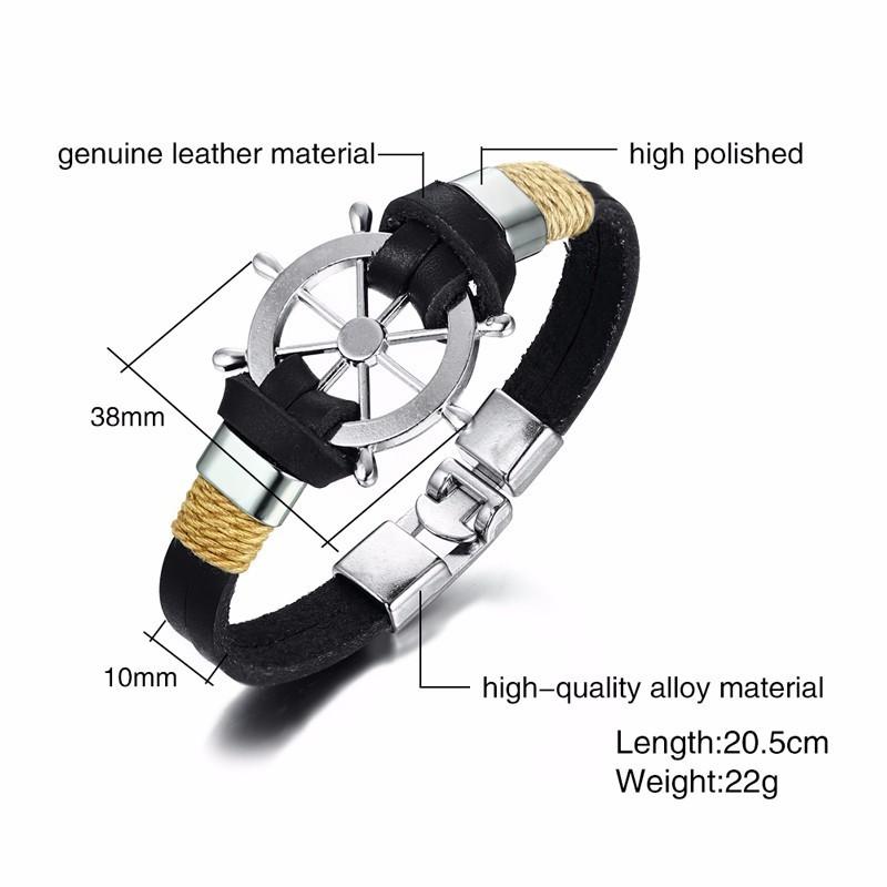 Men Sailor Rudder Multilayer Leather Bracelet for Men Nautical Bangles Brackelts Brazalet Vintage Helmsman Crew Jewelry