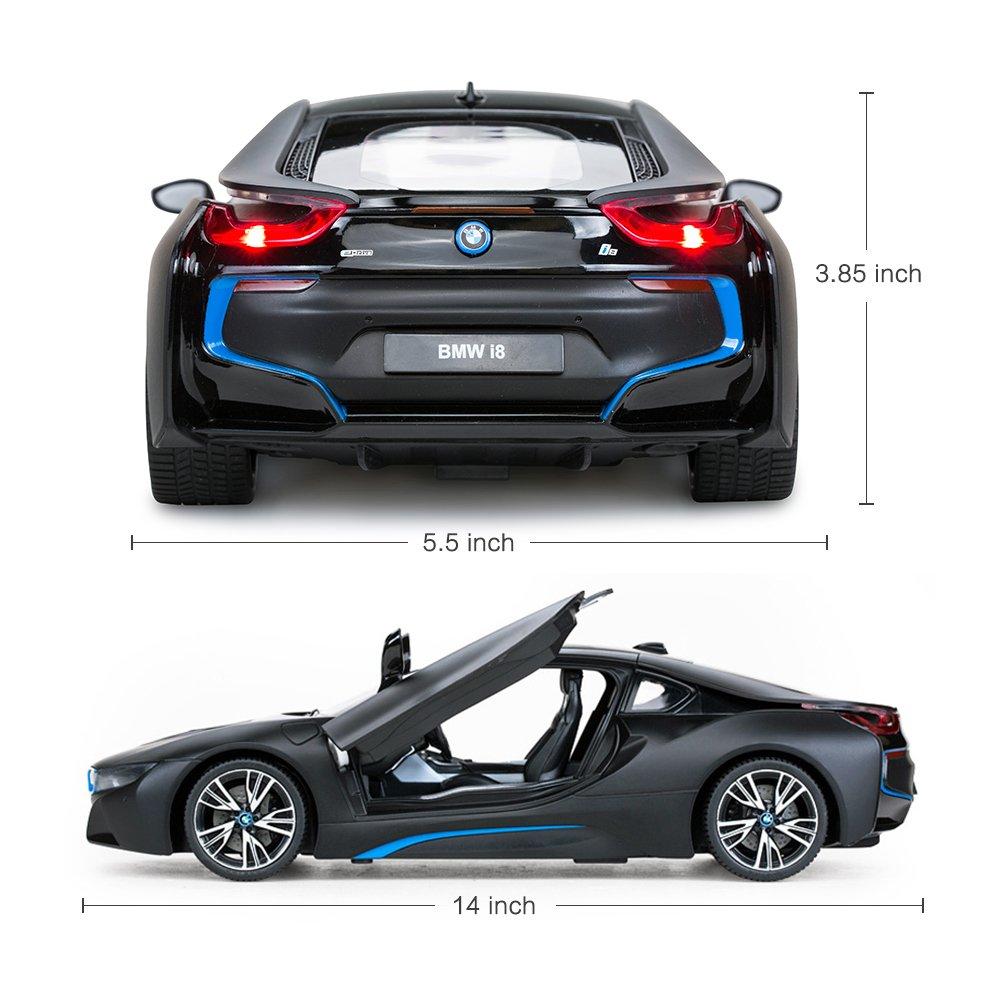 RASTAR BMW RC Car, 114 Scale BMW i8 RC Model Car, for Kids, Automatically Opens and Closes Left and Right Doors with Controller, Black Metallic Paint