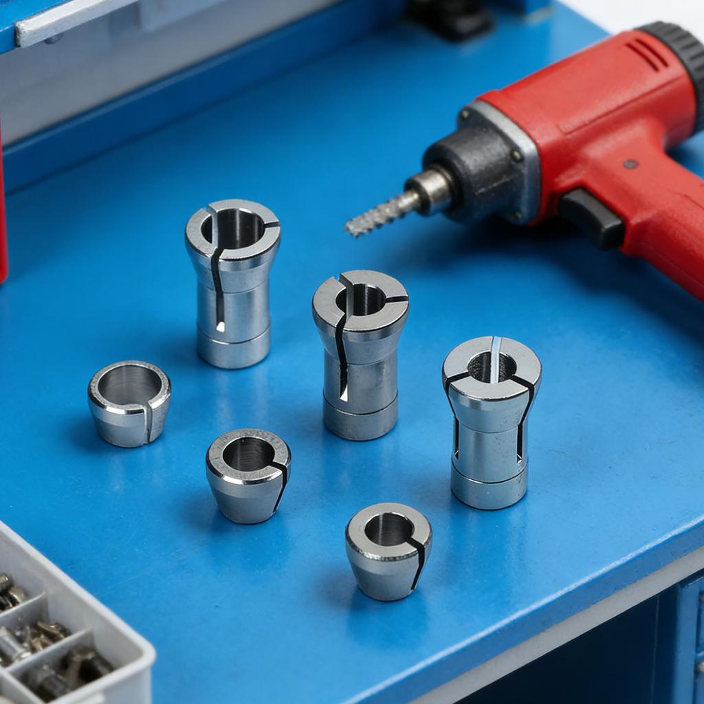 6pcs Collet Chuck Adapter Set 6mm 1/4" 8mm For Electric Router, Trimming & Engraving Machines Power Tools