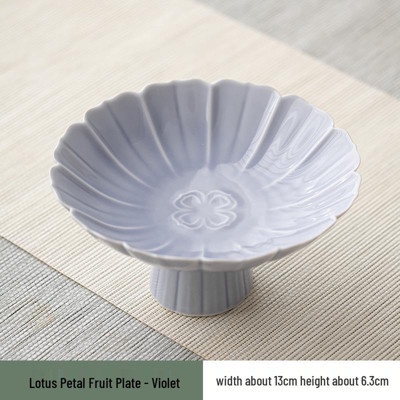 Lotus Petal Ceramic High-Footed Fruit Bowl - Retro Zen Tea Snack & Pastry Plate for Weddings and Displays