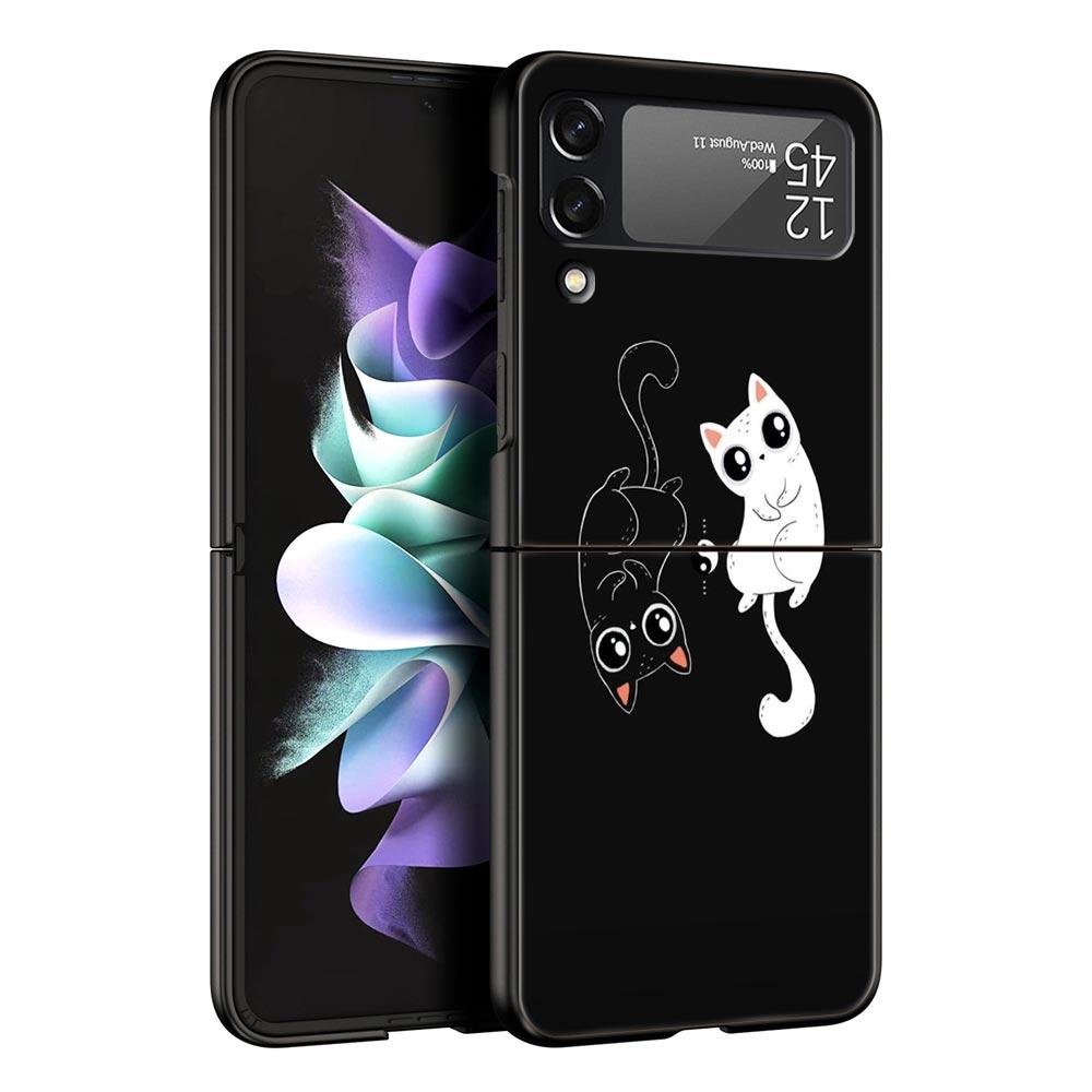 

Жесткий ПК чехол для телефона Samsung Galaxy Z Flip 7 6 5 4 Черная крышка для Galaxy Z Flip 3 Складной Ударопрочный Мультяшный Кот Fundas Сумки Z Flip