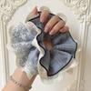 Smog Blue Plaid Lace Scrunchie - Elegant Korean-Inspired High-Class Bun Accessory.
