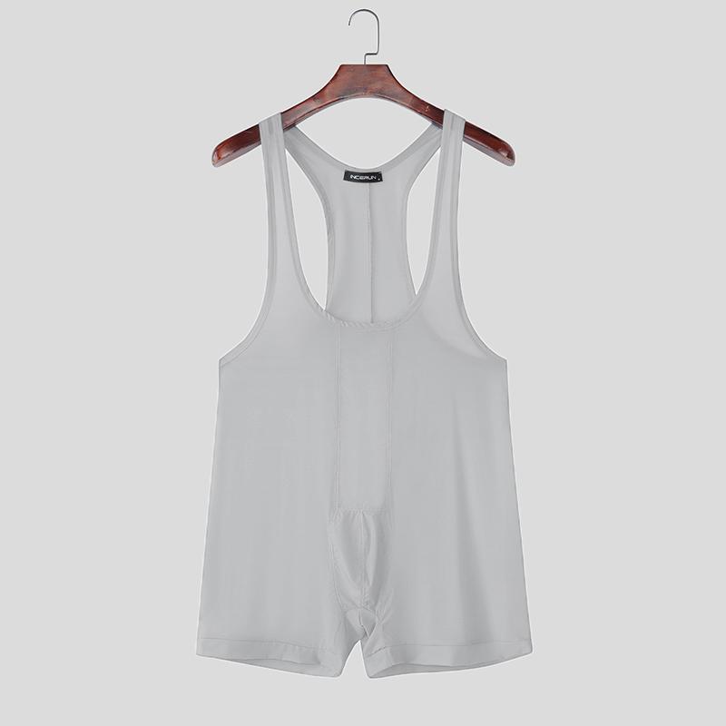 INCERUN Men Sleeveless U Neck Fitted See Through Bodysuits One Piece Jumpsuits Underwear
