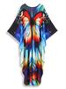 EDOLYNSA 2024 Plus Size Colorful Butterfly Printed Hand-knit V Neck Casual Kaftan Women House Dress Summer Beachwear Swimsuit Cover Up Q1634