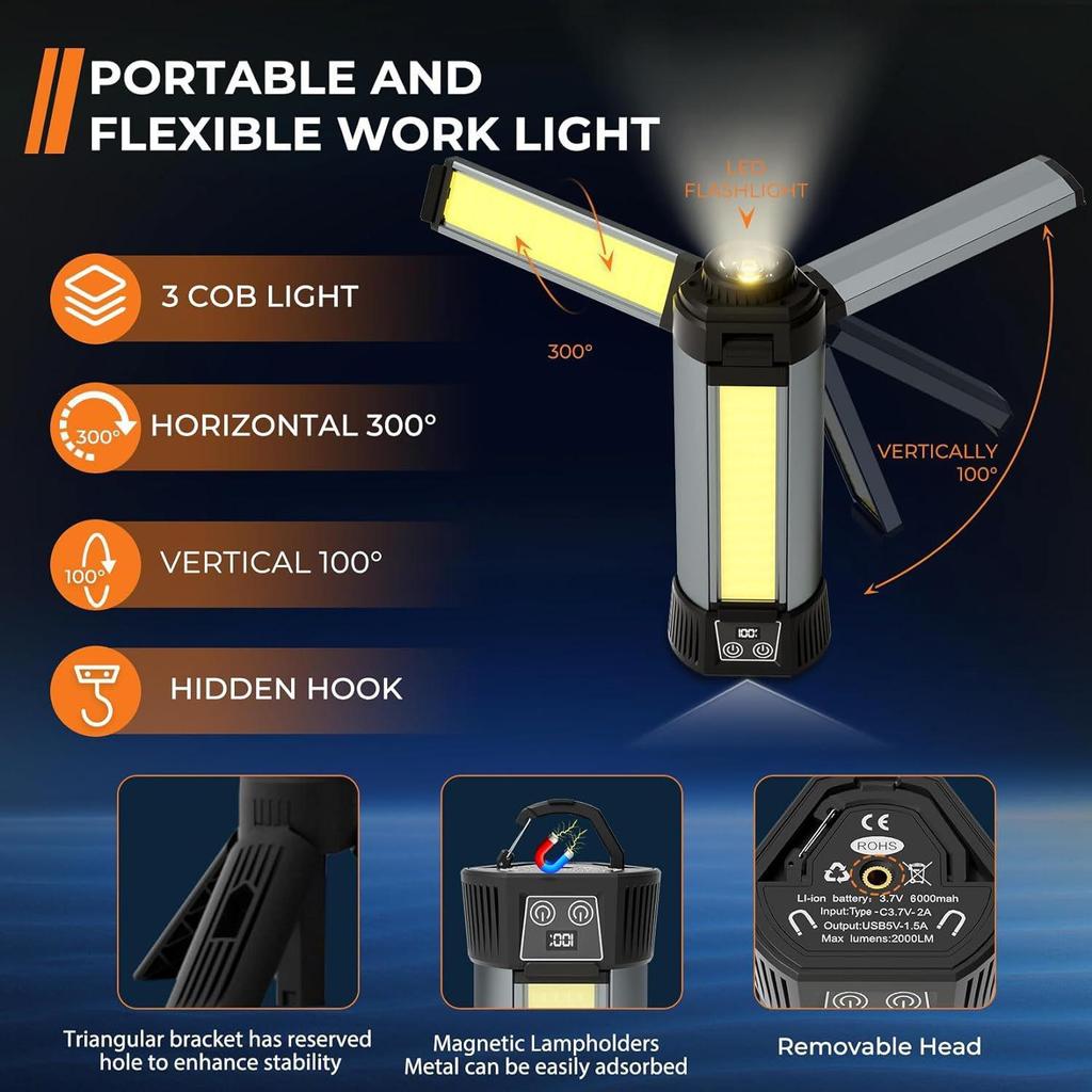 High Lumen COB LED Camping Light: Retractable Pole & Bracket for Outdoor Fishing, Multi-functional Use