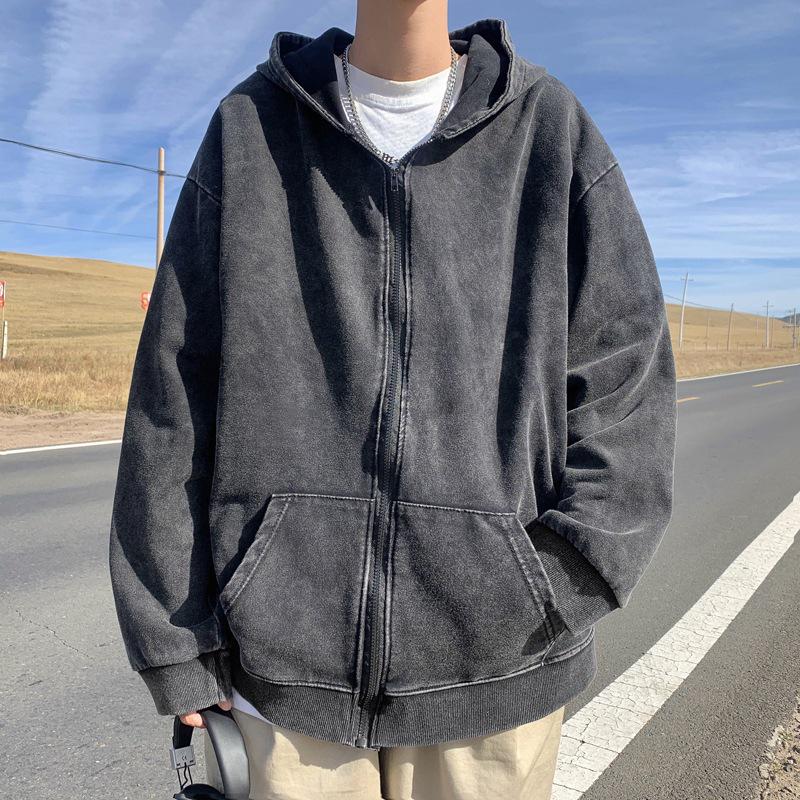 

Мужская толстовка-кардиган в американском ретро-стиле с эффектом потертости – тренд сезона осень/зима, плотная куртка с капюшоном 2XL чёрный