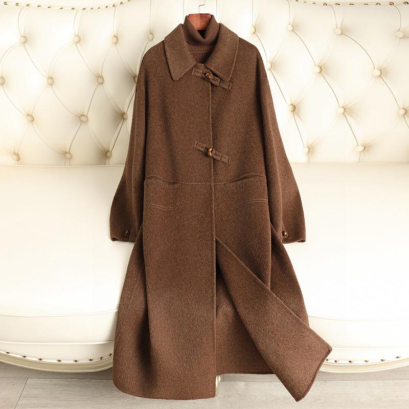 2024 autumn and winter new double-sided wool coat simple and fashionable knee-length light luxury high-end woolen coat women