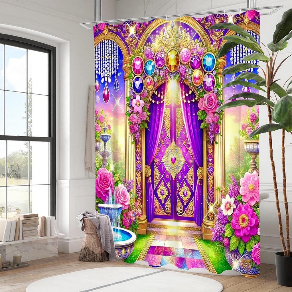 Diamond Door  shower curtain, bathroom shower waterproof curtain with 12 hooks, fish shaped home decoration, free delivery