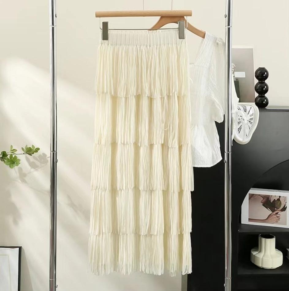 Women's High-End Pleated Fringe Skirt: New Summer Layered Cake Design, Slimming Hip-Hugging Fit